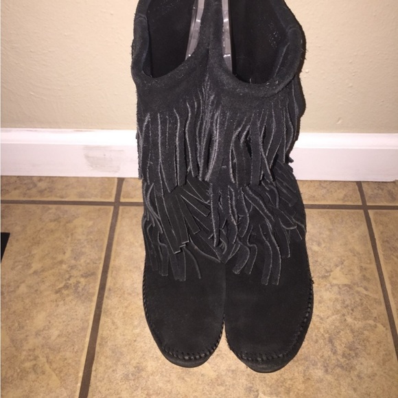 Toddler girls 7.5 / 8 Genuine Minnetonka black suede Fringe Boots - Picture 4 of 6
